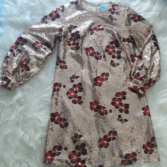 CeCe floral print sequin gold long sleeve dress - Picture 8 of 8